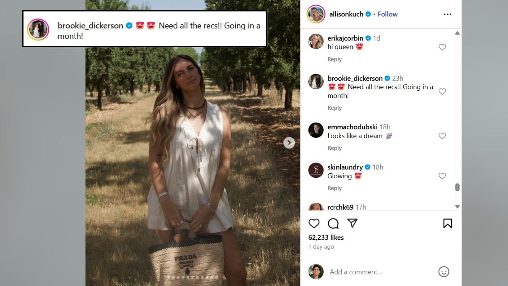 Landon Dickerson’s wife Brooke takes Allison Kuch’s help to plan upcoming holiday in France (Image Credit: Kuch/IG)